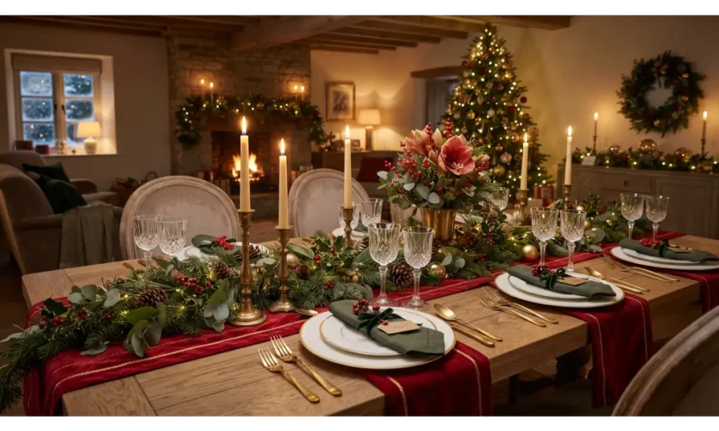 Classic Red and Green Christmas Table Runner Ideas