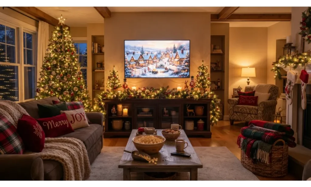 Cozy Christmas Movie Night Setup