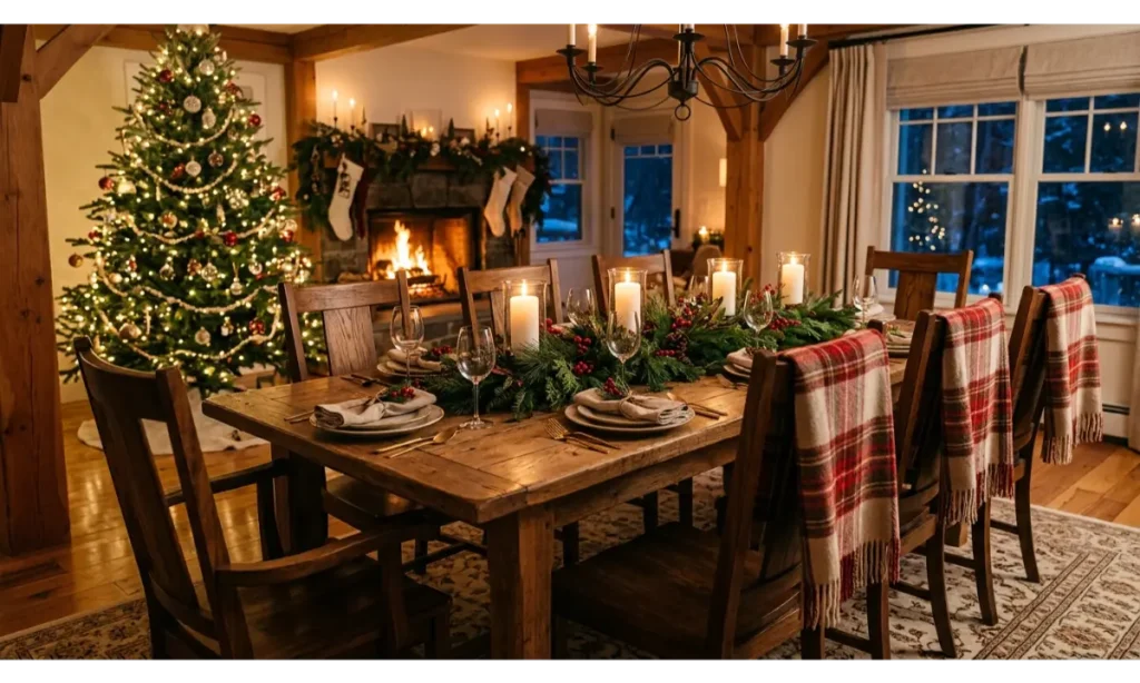 Cozy Plaid Throws on Dining Chairs