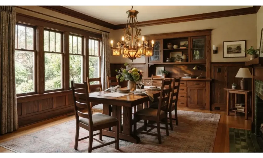 Craftsman Dining Room With Dark Wood Trim
