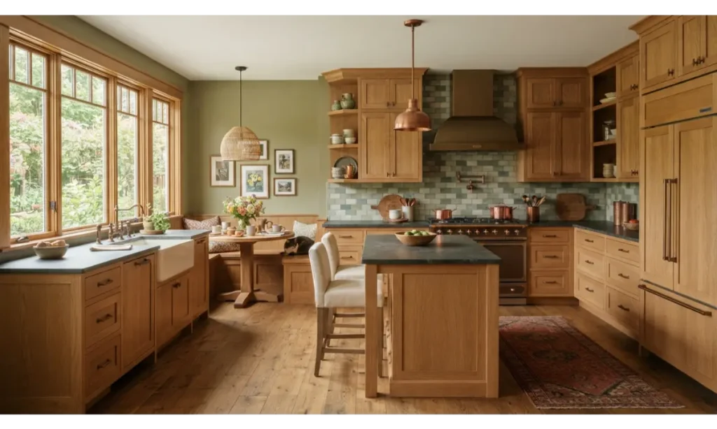 Craftsman Kitchen With Natural Wood Cabinets
