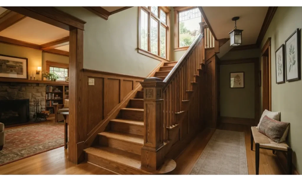 Craftsman Staircase With Detailed Woodwork