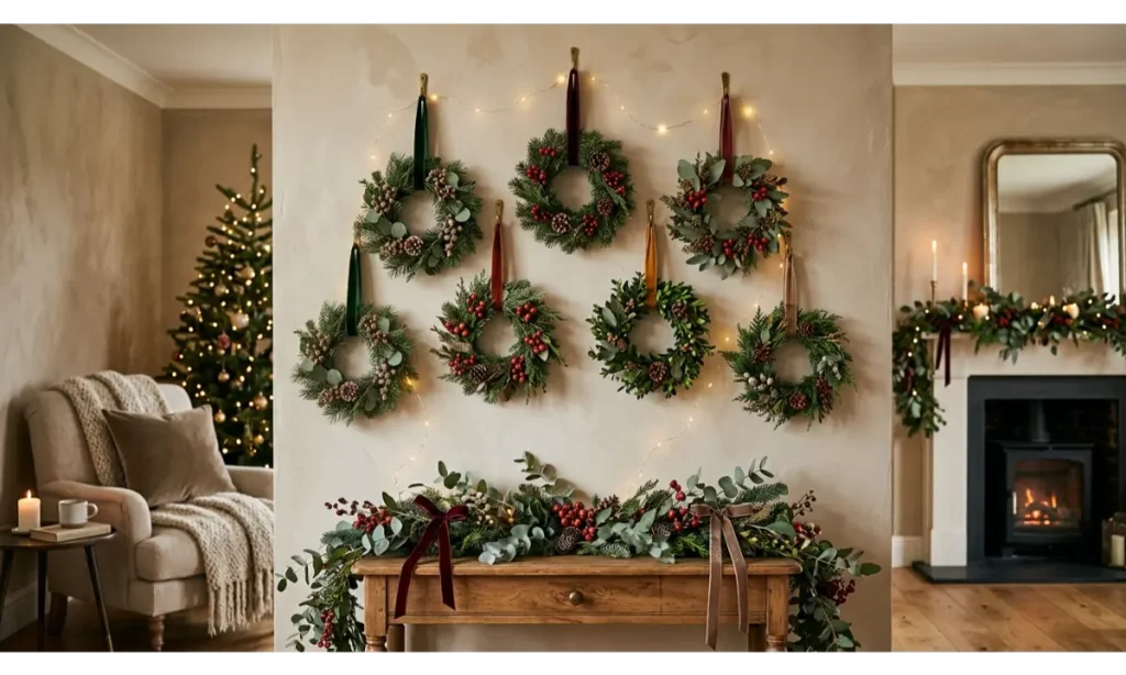 DIY Christmas Decor Ideas With a Mini Wreath Wall