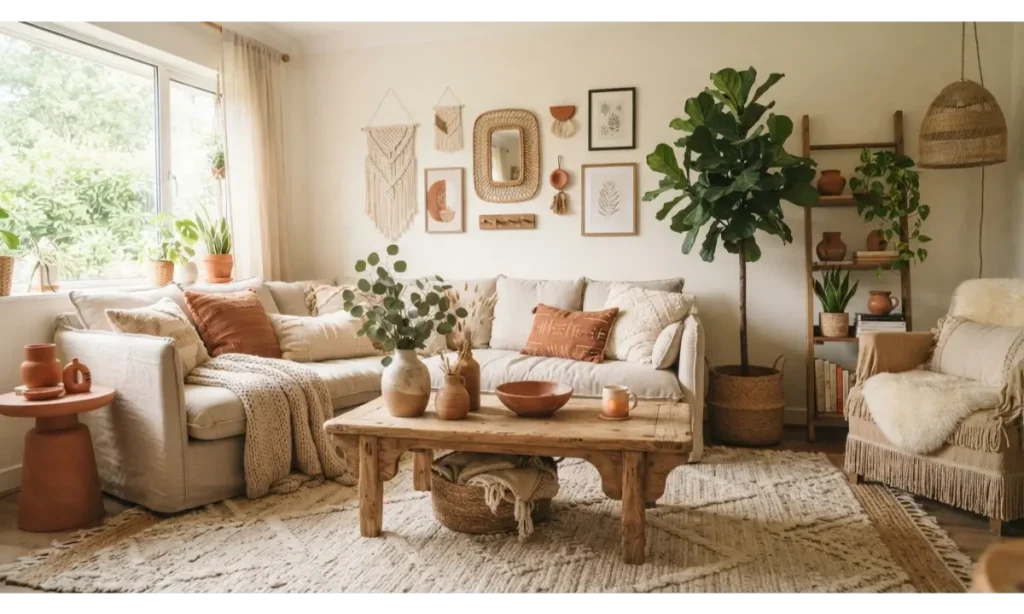 Earthy Boho Living Room With Handmade Decor