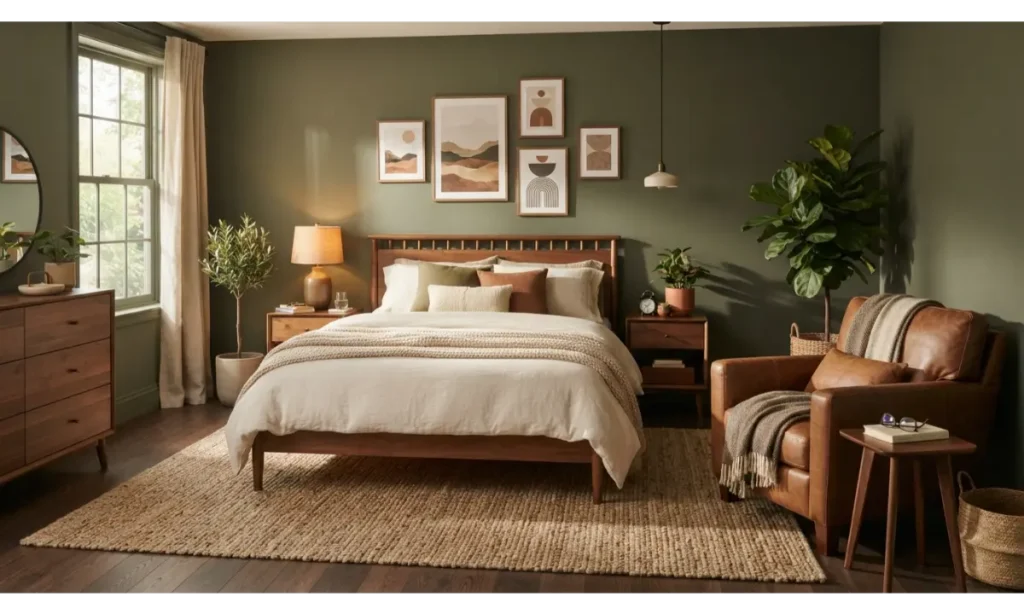 Earthy Olive and Brown Bedroom