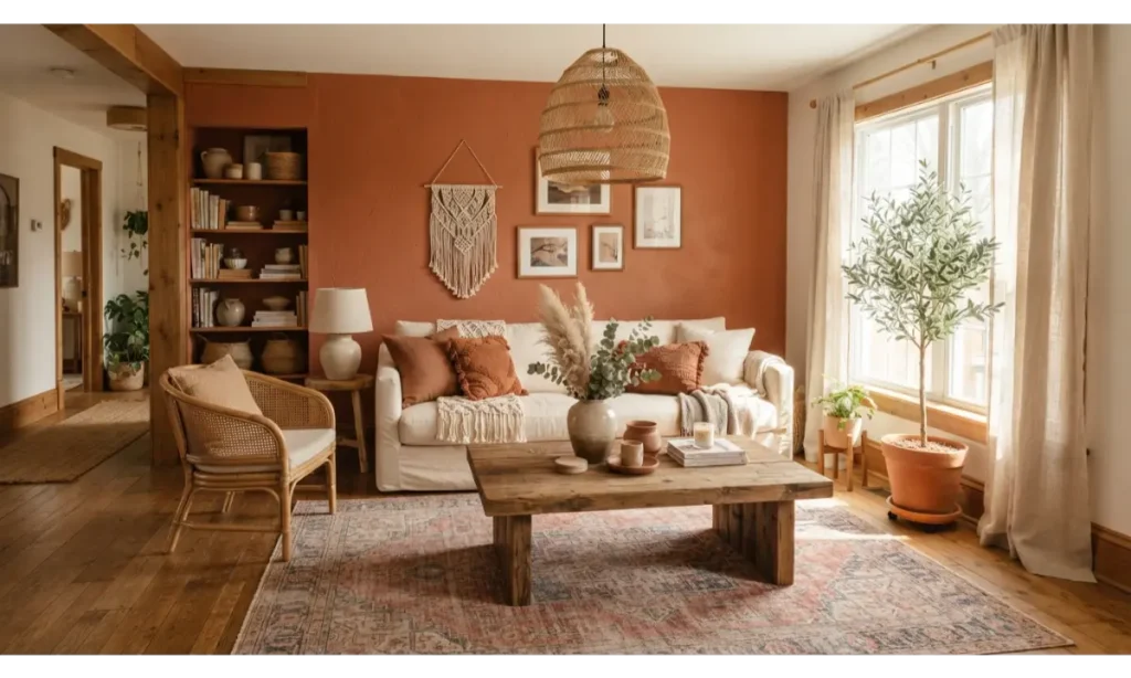 Earthy Terracotta Boho Living Room