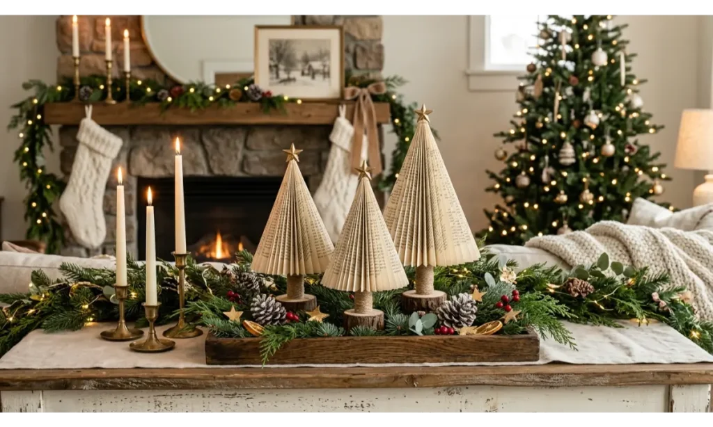 Elegant Christmas Book Page Trees