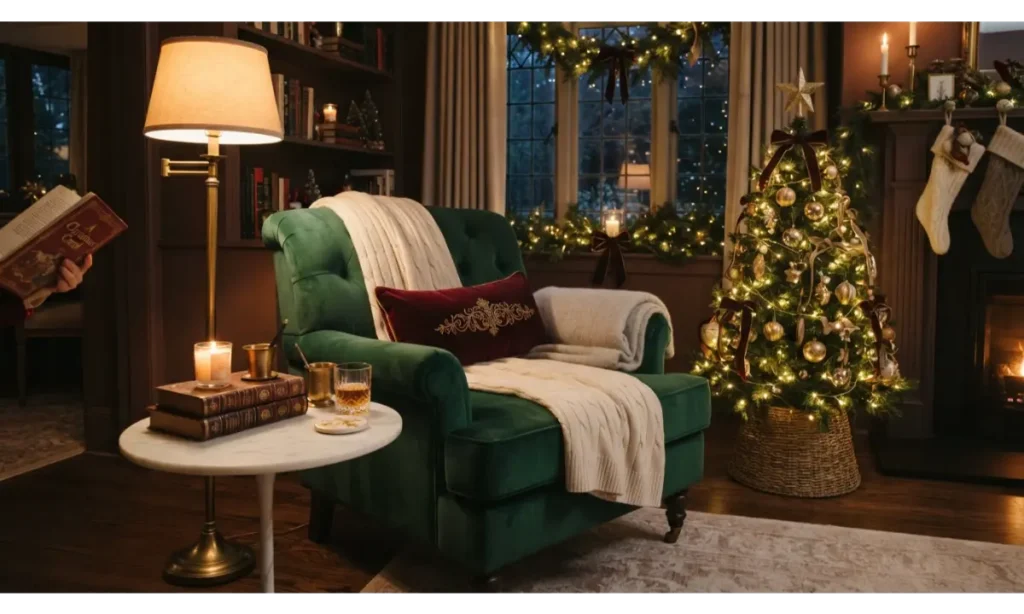 Elegant Christmas Reading Nook With Velvet