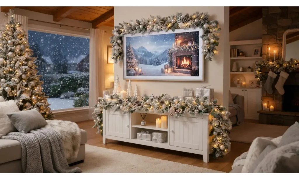 Flocked Garland and Snowy Decor