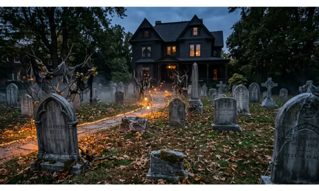 Haunted Graveyard With Simple Tombstones