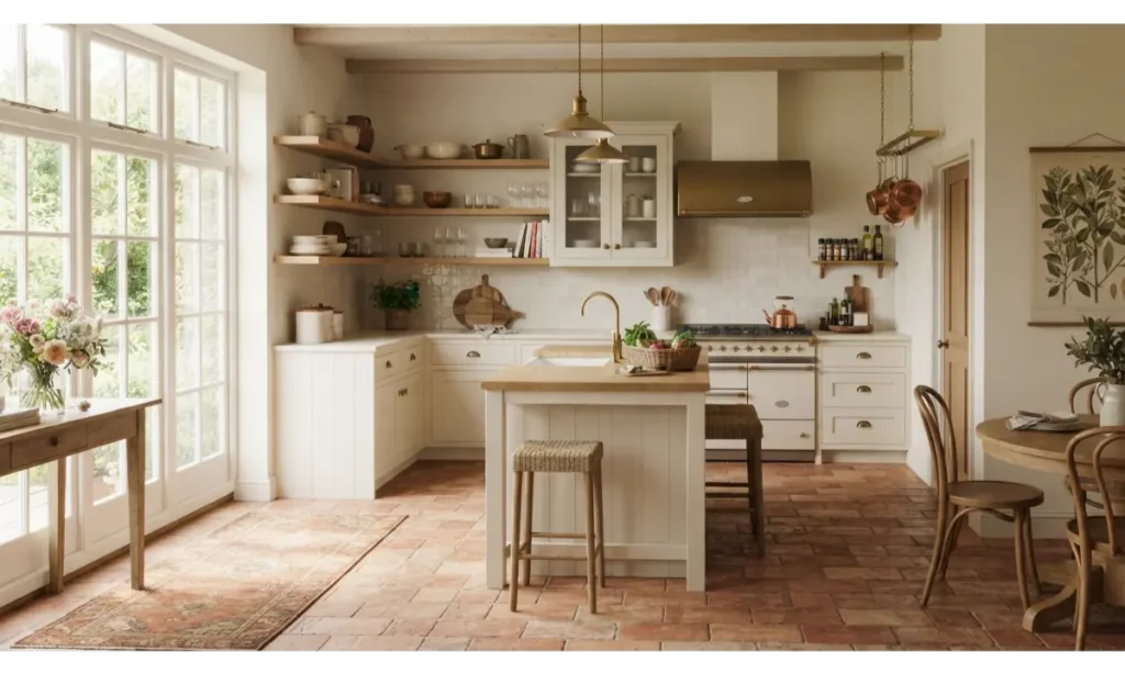 Large Terracotta Floor Tiles for an Open Kitchen