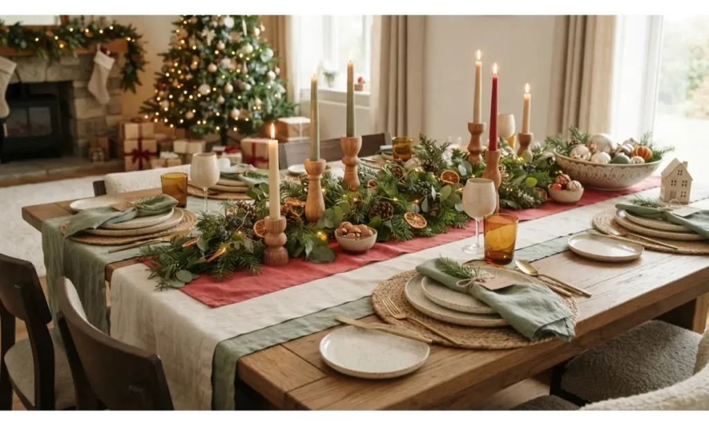 Layered Linen Christmas Table Runner
