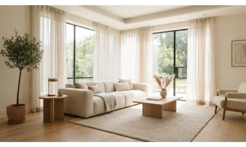 Minimalist Living Room Ideas With Floor To Ceiling Curtains