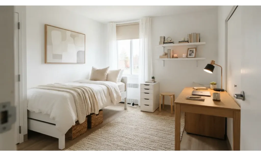 Minimalist White Dorm Room Themes