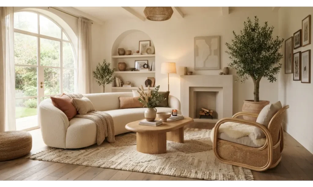 Modern Boho Living Room With Curved Furniture