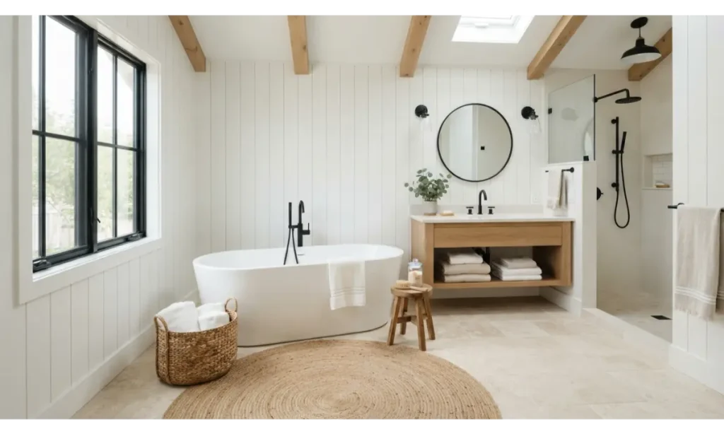 Modern Farmhouse Bathroom With Vertical Paneling