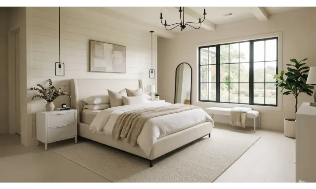 Modern Farmhouse Bedroom With Layered Textures