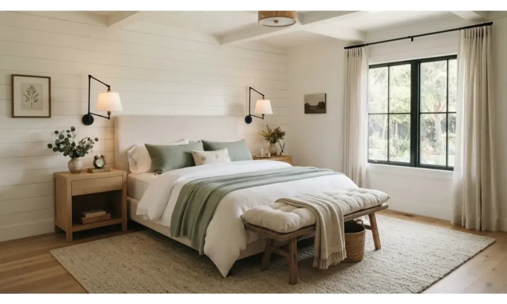 Modern Farmhouse Bedroom With Soft Sage Accents