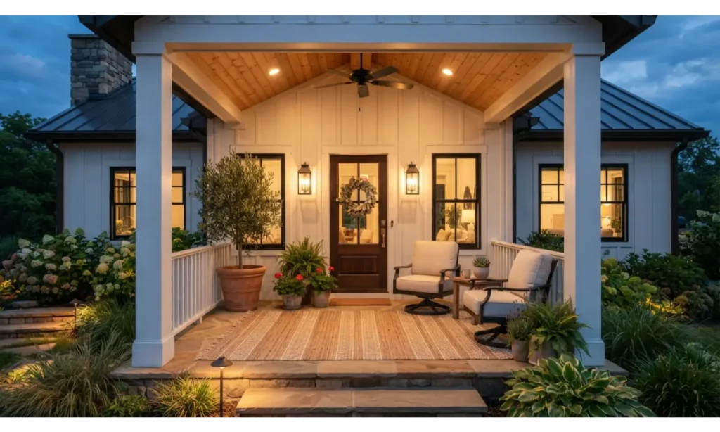 Modern Farmhouse Front Porch With Comfortable Seating