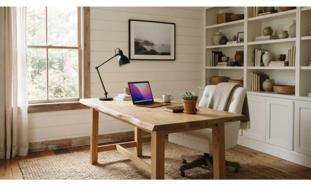 Modern Farmhouse Home Office With Natural Wood