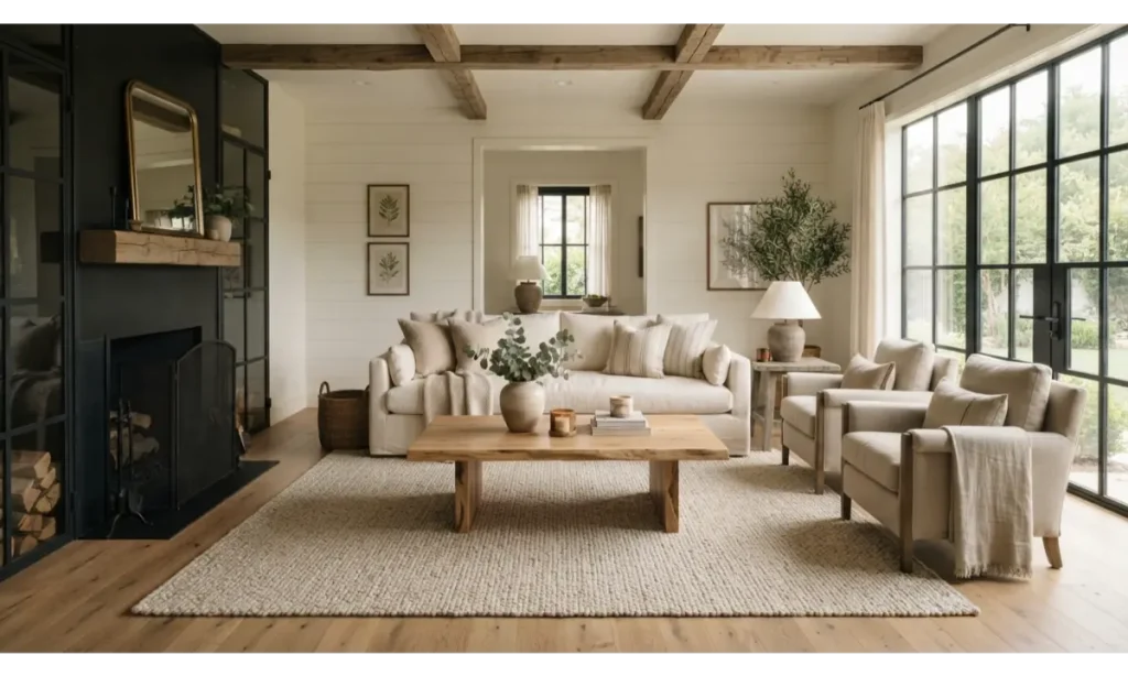 Modern Farmhouse Living Room With Warm Neutrals