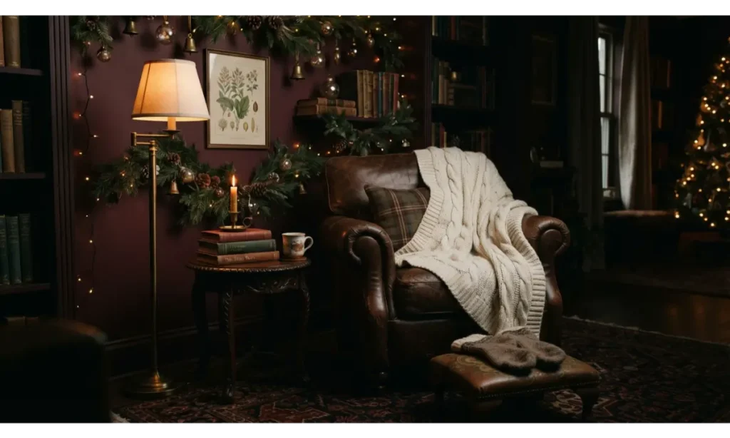 Moody Burgundy Christmas Book Nook