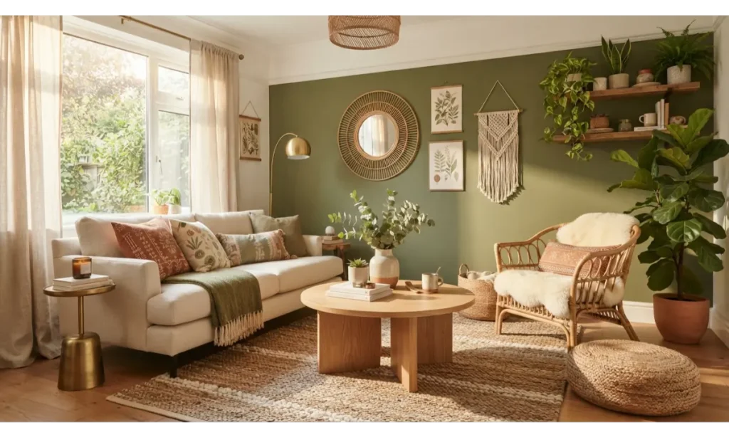 Olive Green and Natural Wood Boho Style