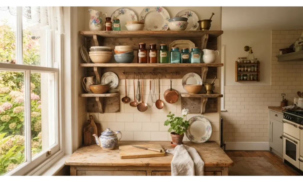 Open Shelves with Vintage Dishware