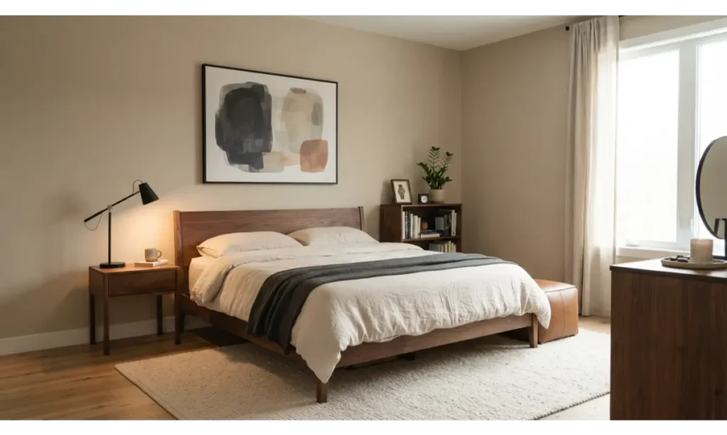 Refined Minimalist Bedroom With Personal Touches