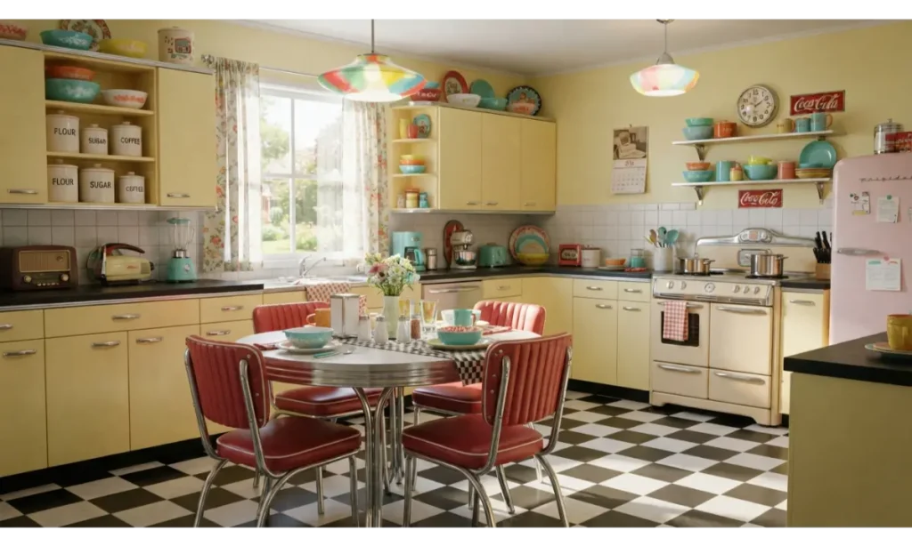 Retro Dining Table with Chrome Chairs