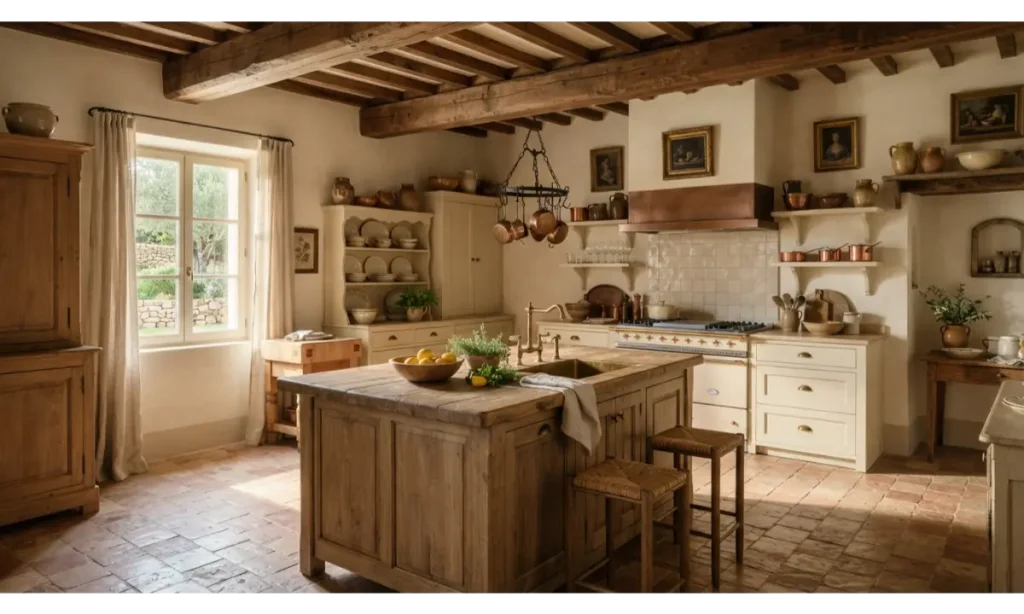 Rustic Terracotta Kitchen With Exposed Beams
