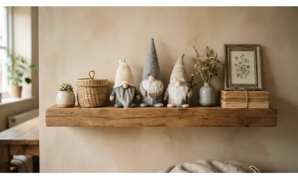 Rustic Wooden Shelf Gnome Display