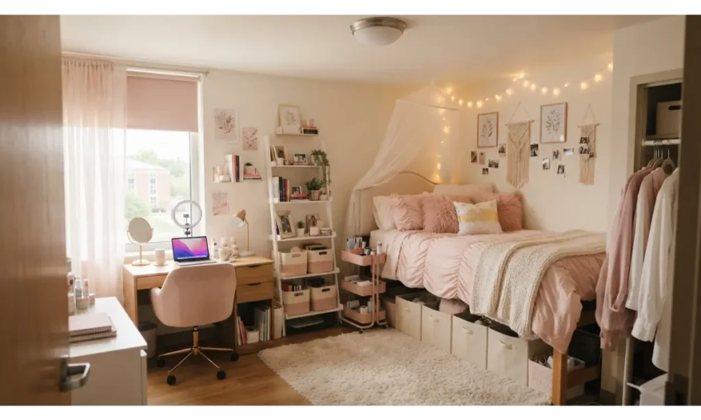 Soft Pink and Cream Dorm Room Themes