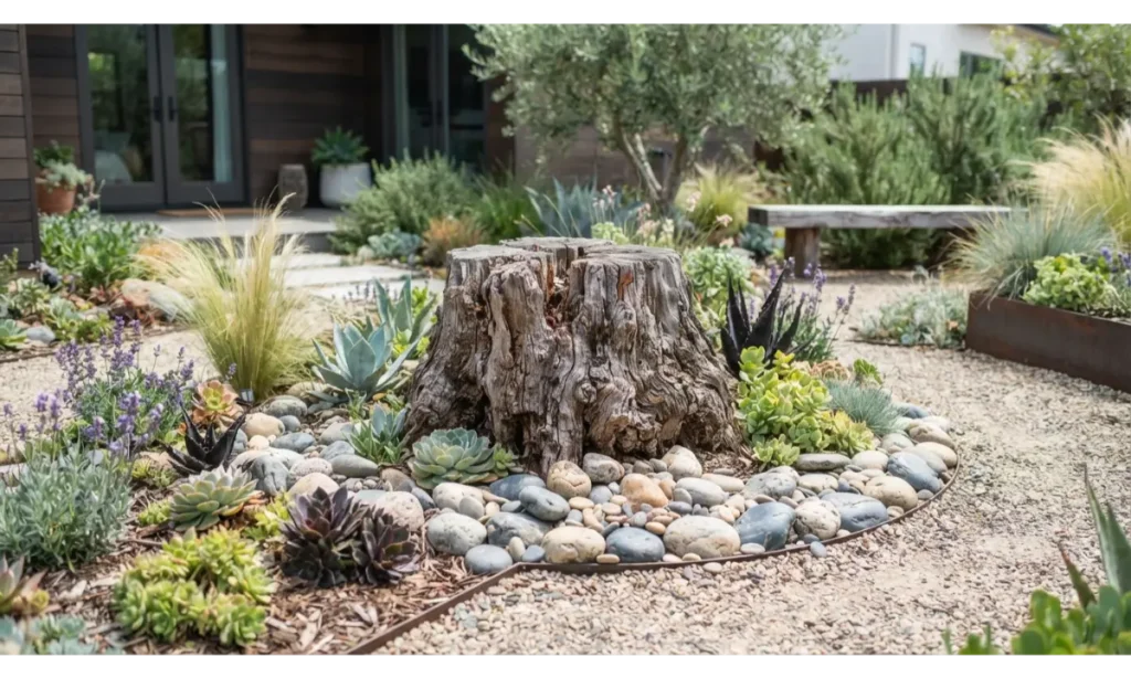 Stump Base With Rock Garden