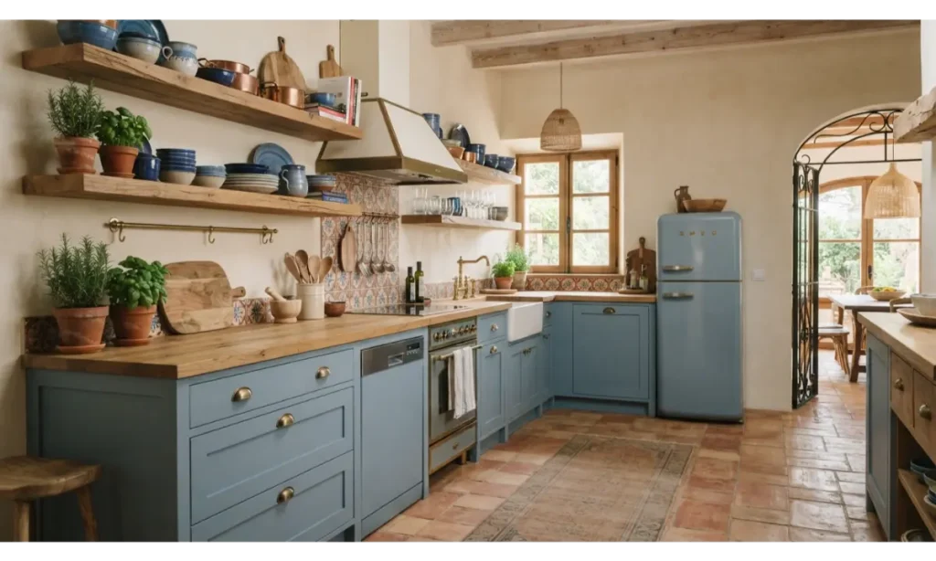 Terracotta Kitchen Tiles With Blue Accents
