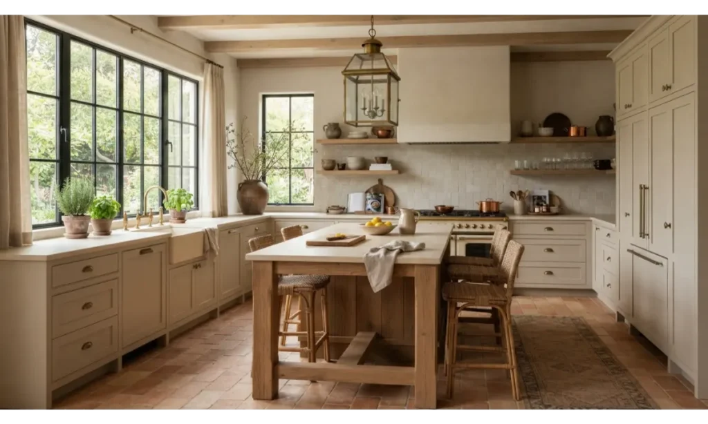 Terracotta Tiles With Cream Stone Countertops