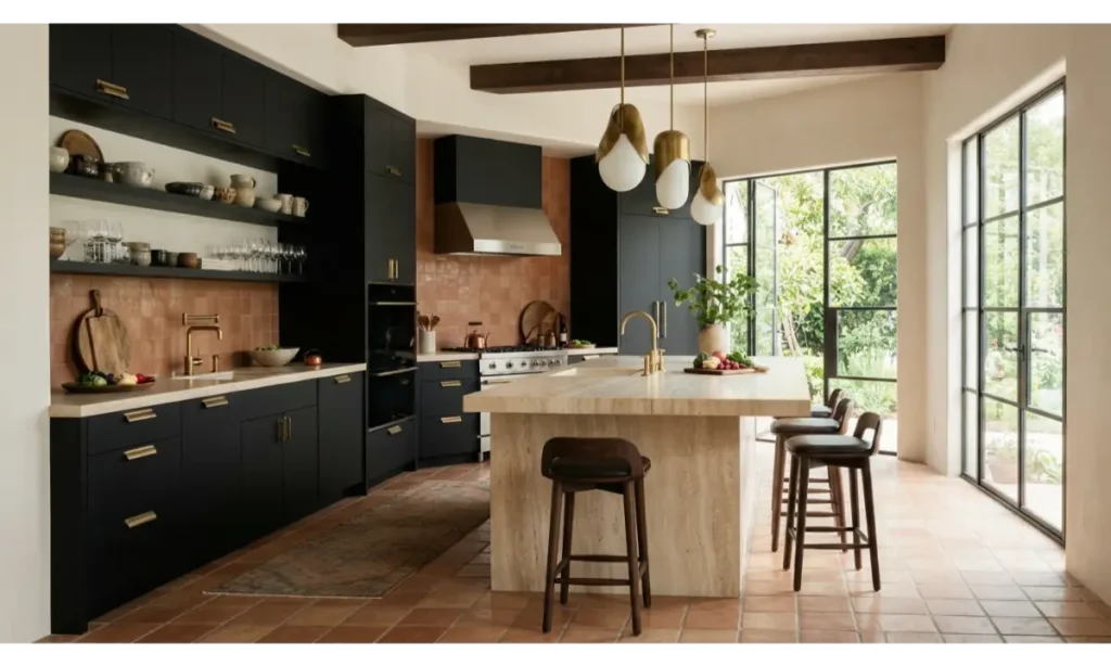 Terracotta Tiles With a Modern Black Kitchen