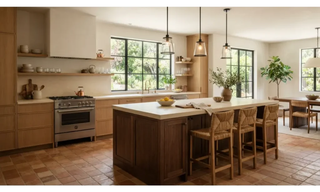Terracotta and Natural Wood Kitchen