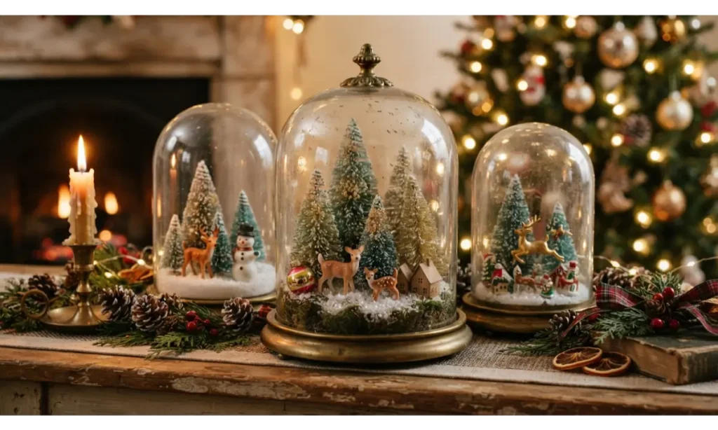Vintage Glass Cloche Christmas Display