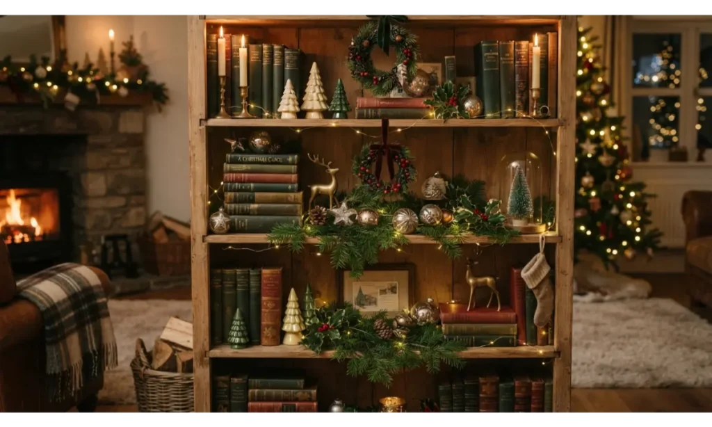 Vintage-Inspired Christmas Bookshelf