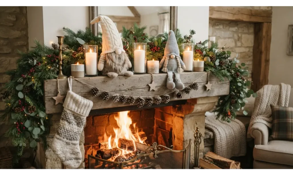 Winter Gnome Mantel Scene