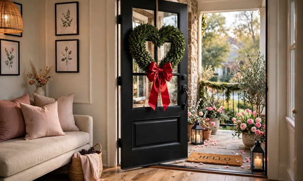 Heart-Shaped Wreath on the Front Door
