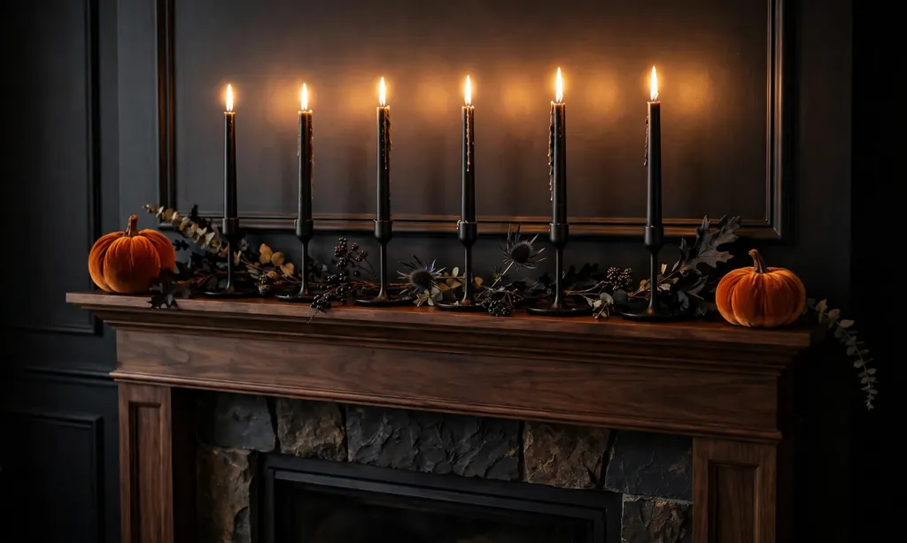 Black Candlestick Mantel Display