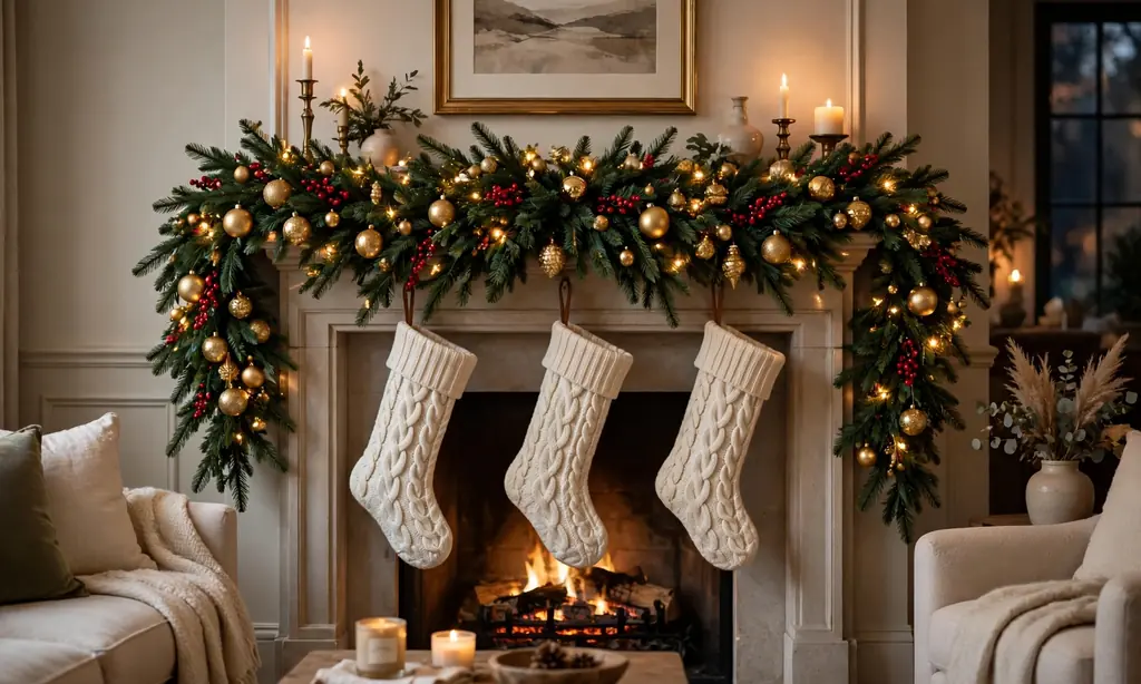 Classic Pine Garland on the Mantel