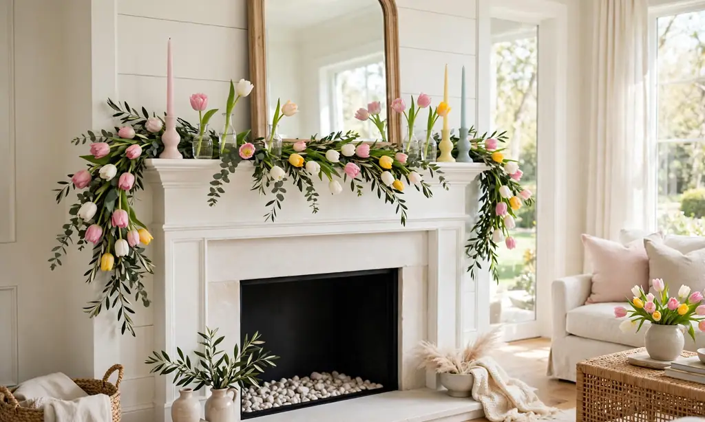 Fresh Tulip Garland Mantel