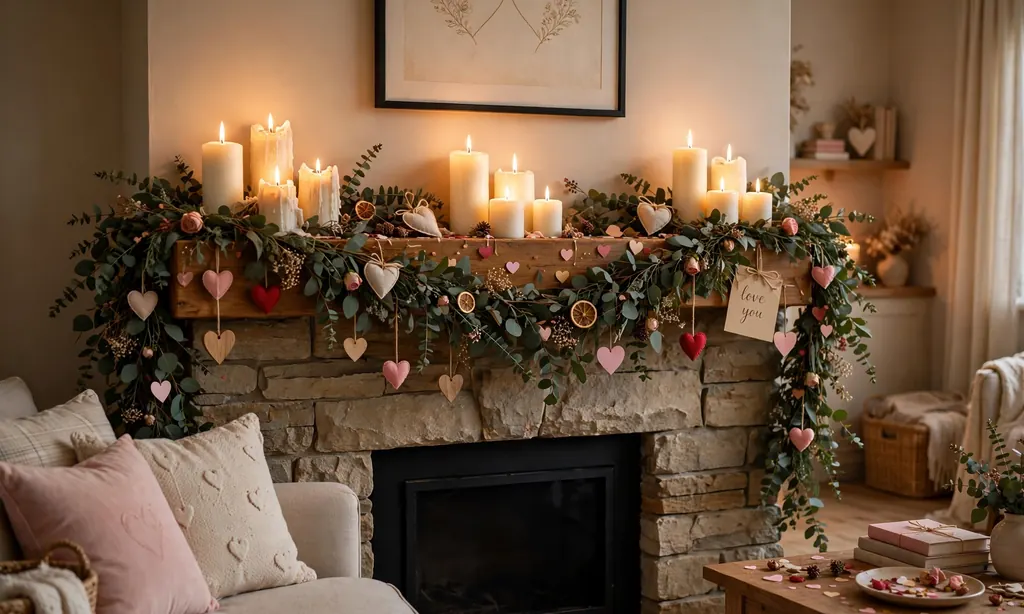 Romantic Mantel with Candles and Garland