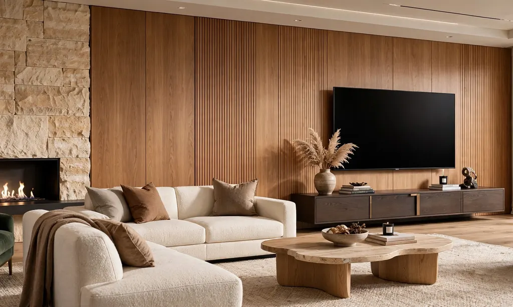 Side-by-Side Fireplace and TV on One Feature Wall