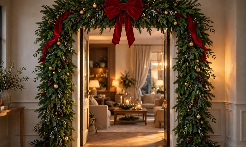 Christmas Garland Framing a Doorway