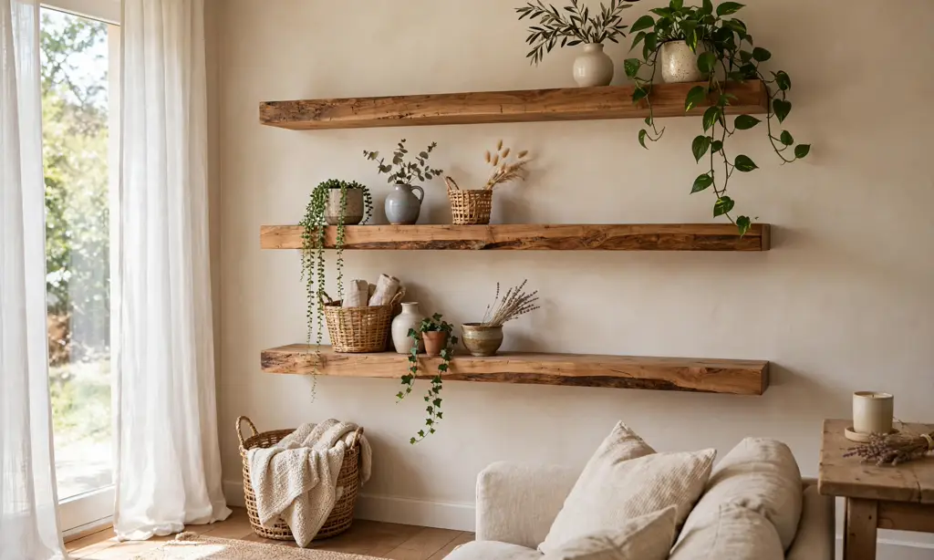 Rustic Floating Shelves with Greenery