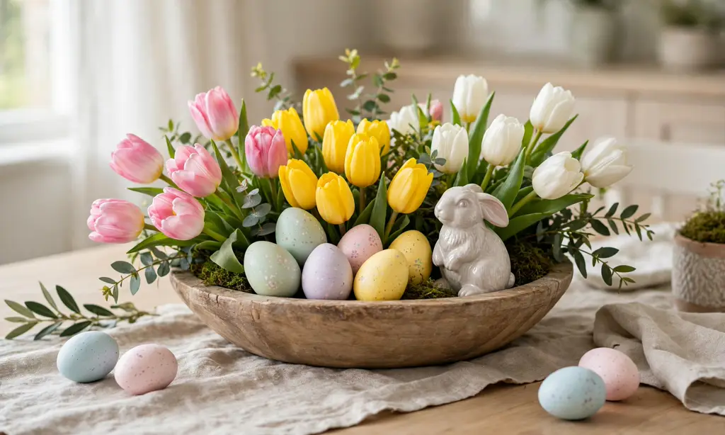 Easter Table Centerpiece with Tulips